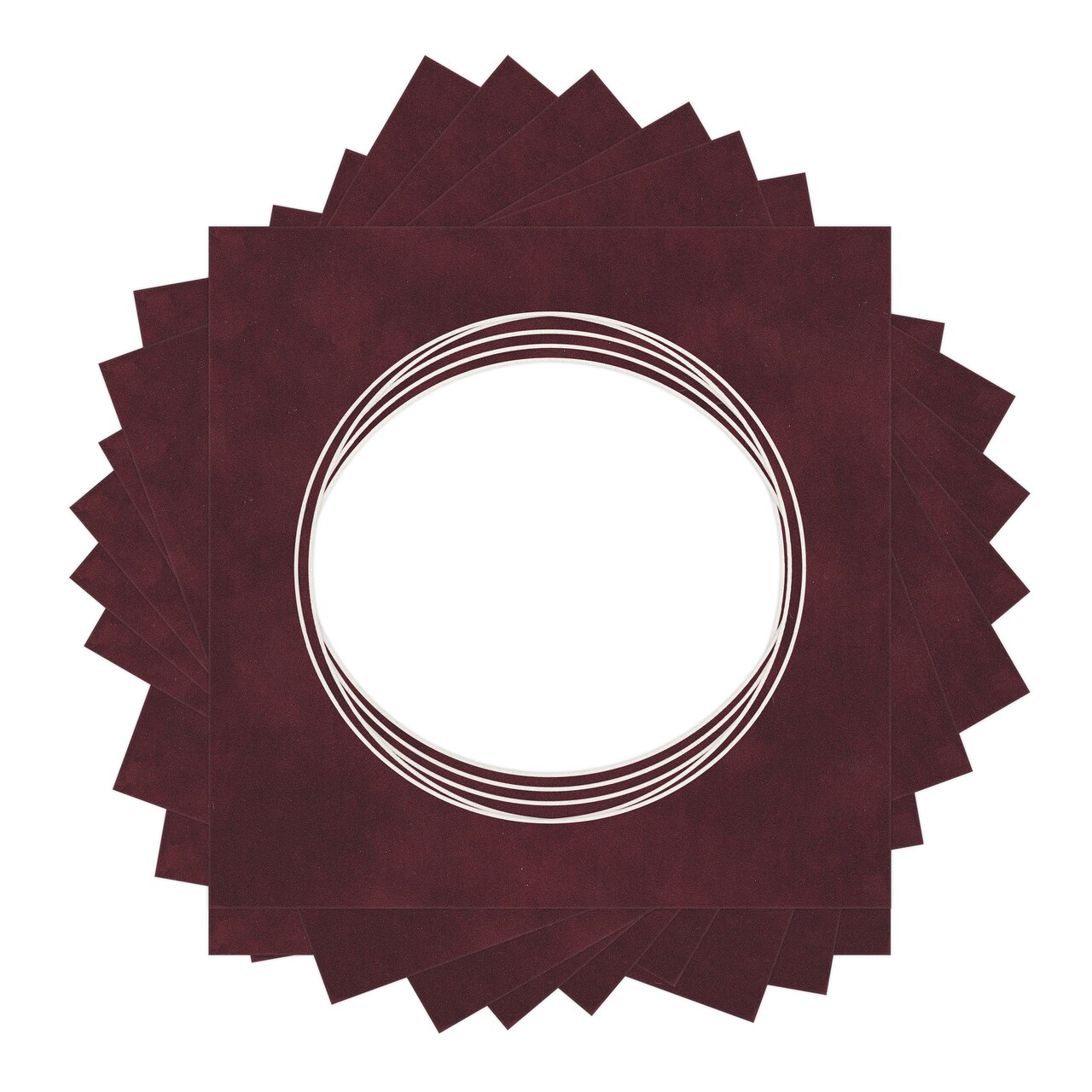 Dark Red Suede Mat Board for 10x10 Frames - Circle Opening for 8x8 Photos